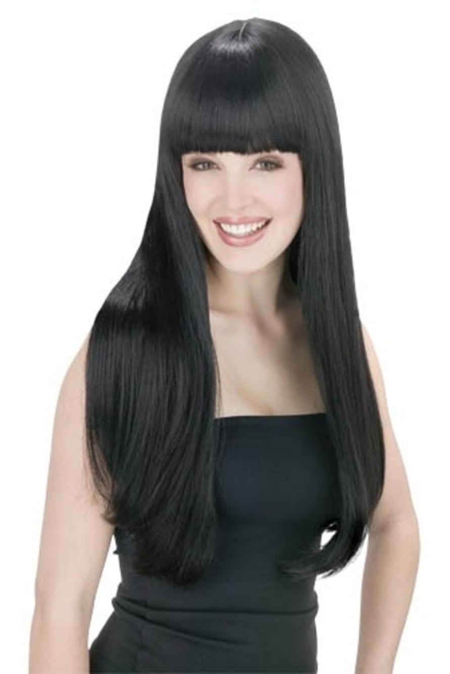Купить парик в краснодаре. Черный парик с челкой (12088). Cher парик. Прямые черные волосы с челкой. Парик черный длинный.