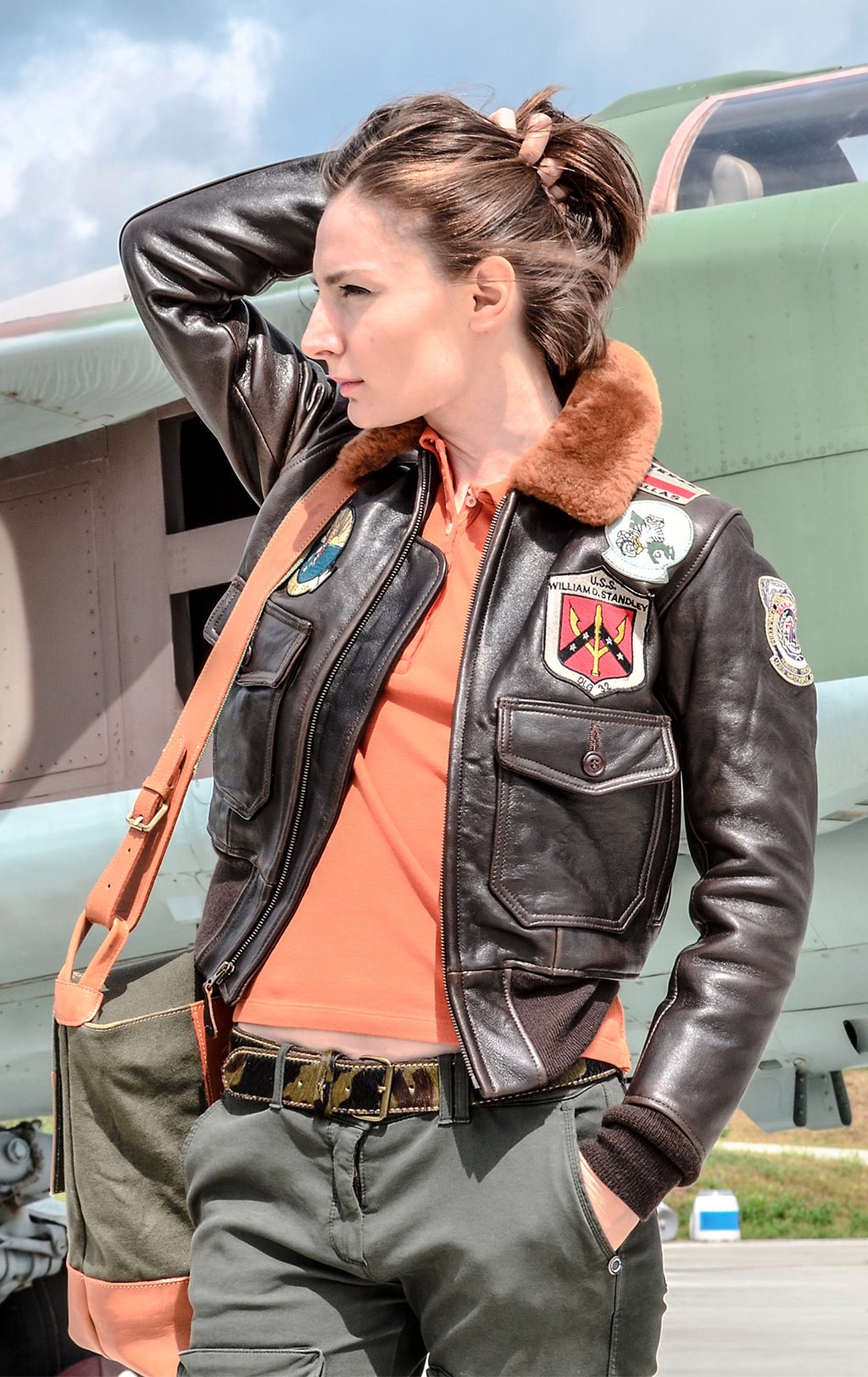 Женская куртка-пилот Cockpit Top Gun кожа Brown (w201036)