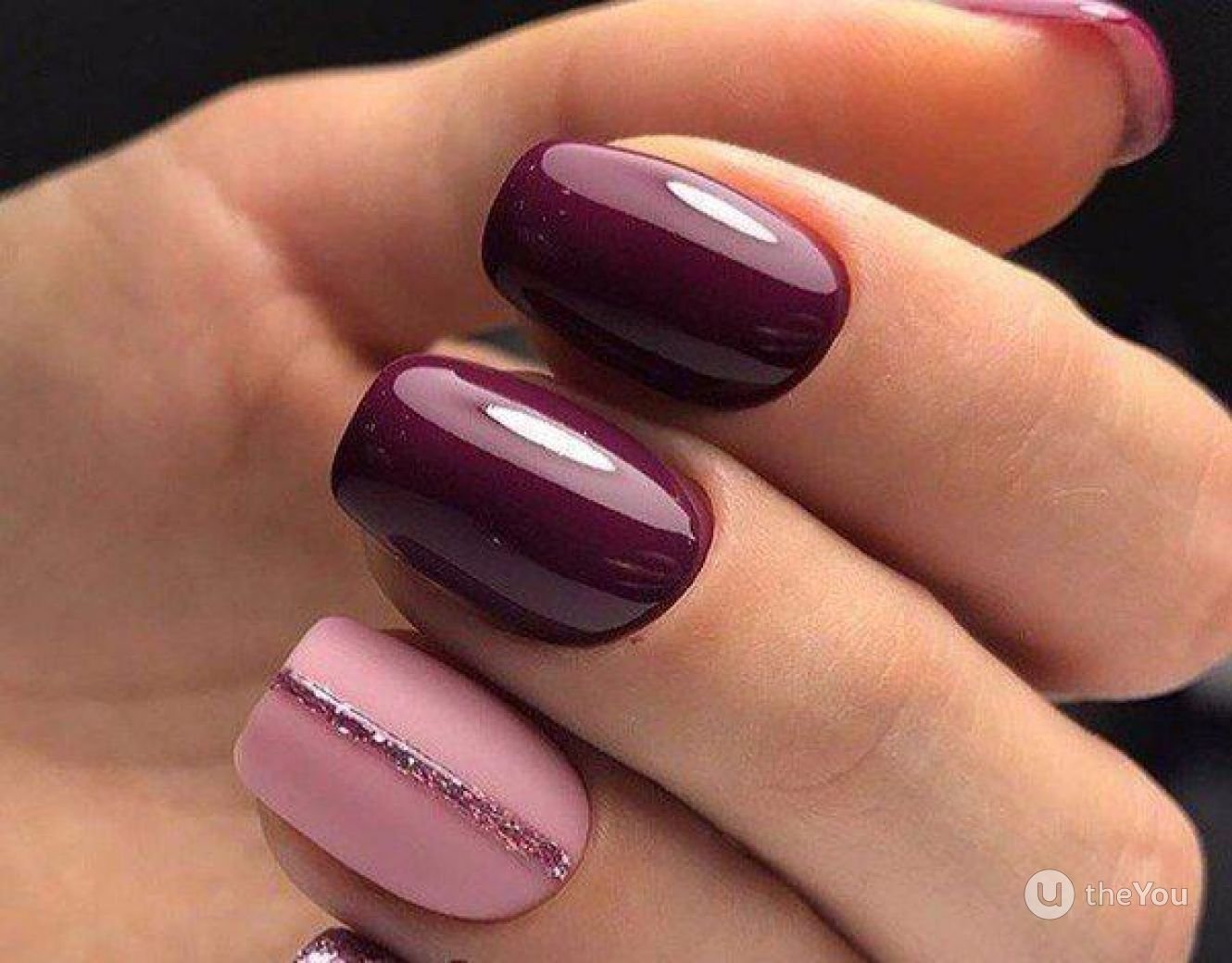 Ногти вишневые с розовым