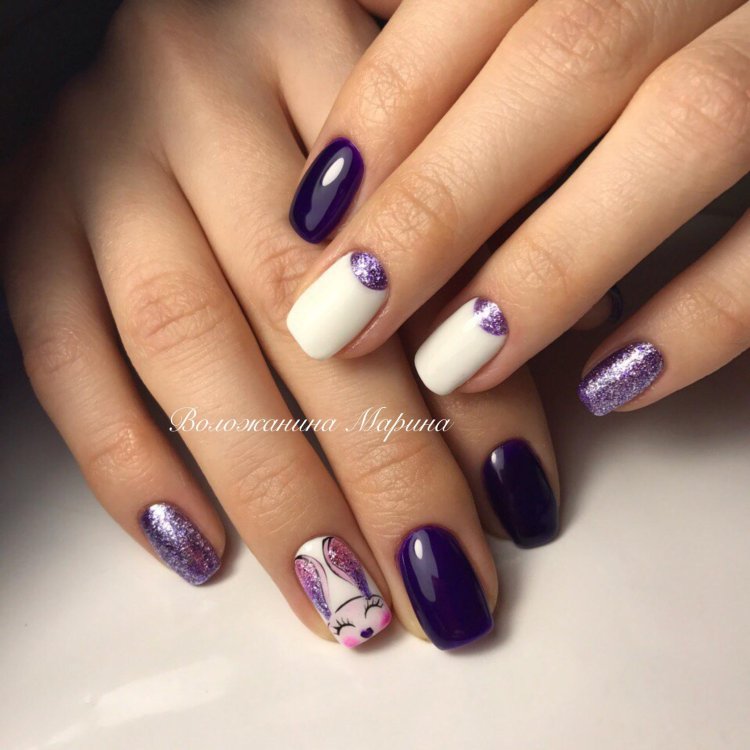 Маникюр овальные ногти светлые тона фиолетовый