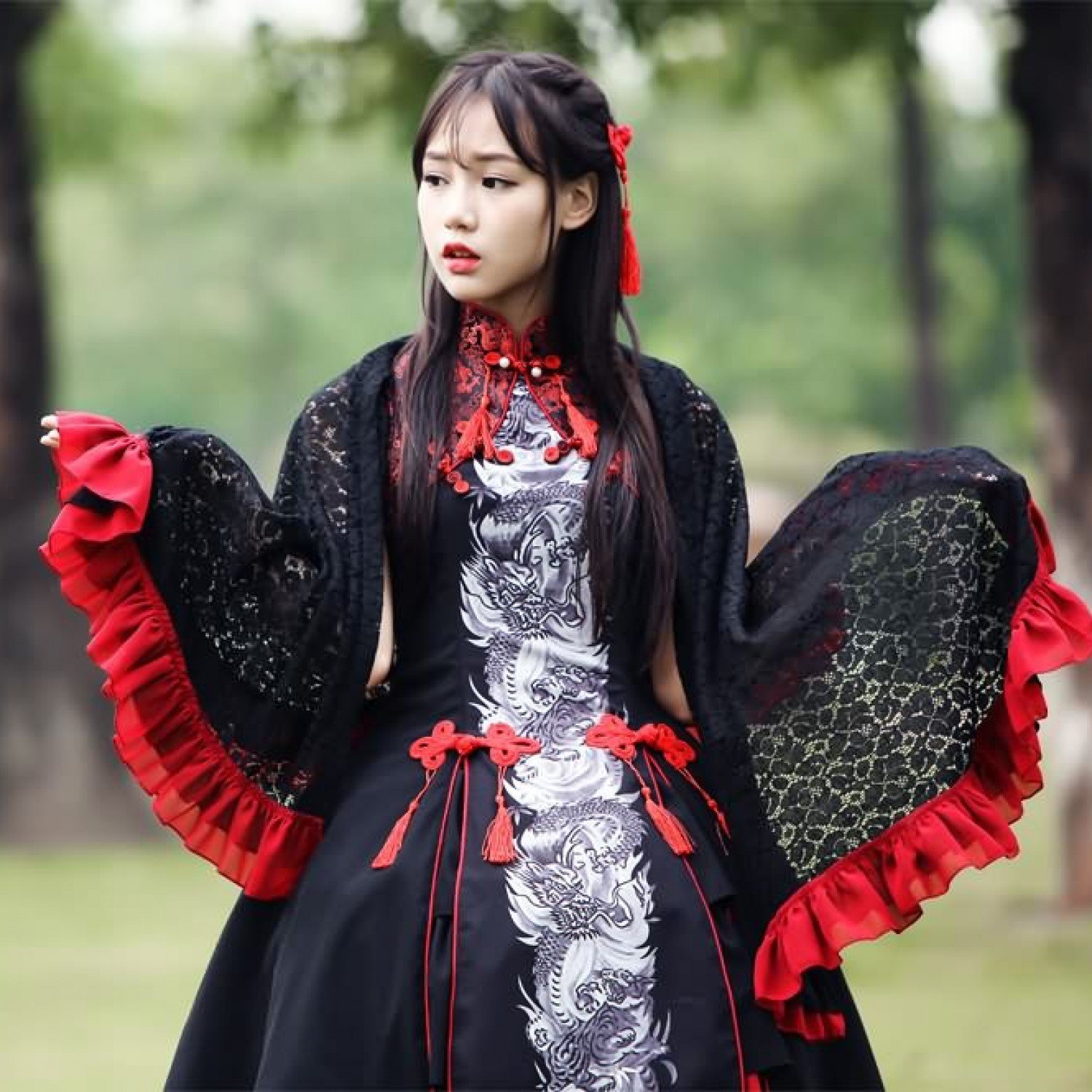 Одежда азиата. Ханьфу Готика. Готическая юката. Платье в азиатском стиле. Платье в японском стиле.
