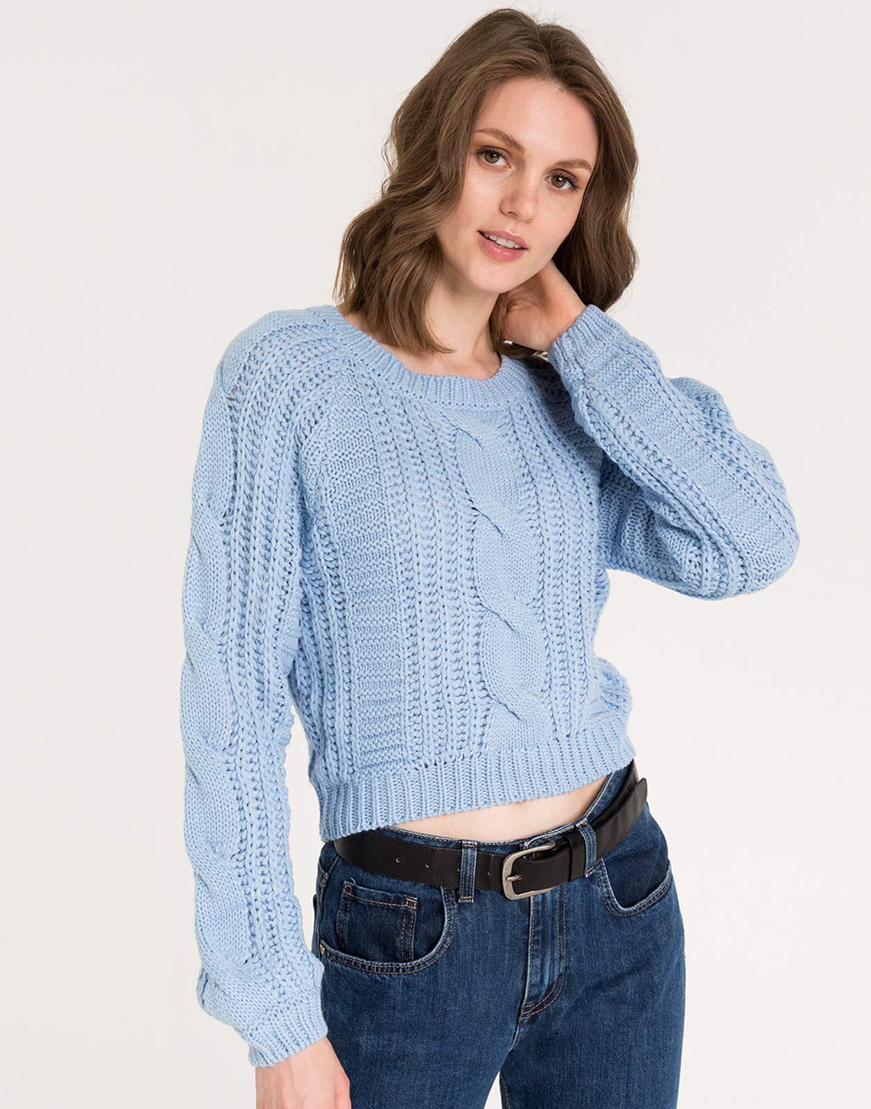 Каталог джемперов. Пуловер Gloria Jeans голубой. Голубой свитер.