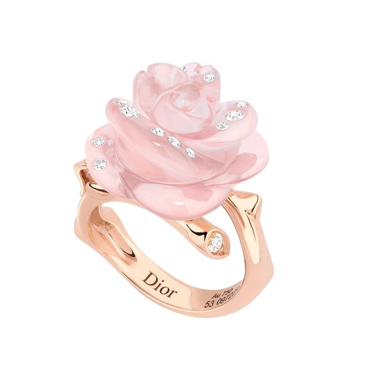 Розовый кварц с золотом. Кольцо диор с розовым кварцем. Rose Dior Bagatelle коллекция.